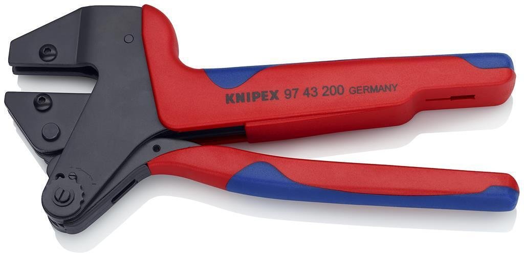 Pinze per crimpatura terminali cavi CrimpSystem, senza ganasce, manico blu-rosso 200mm, con molla, Knipex - K9743200A