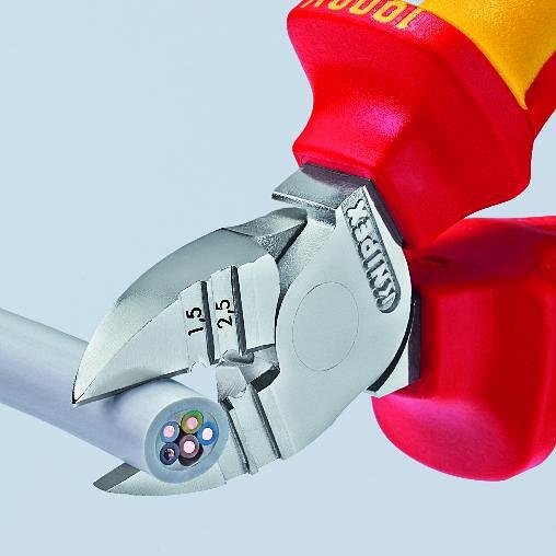 Clește pentru decapare și clește diagonale de tăiat, cromate, VDE 1000V mâner galben-roșu 160mm, Knipex - K1426160