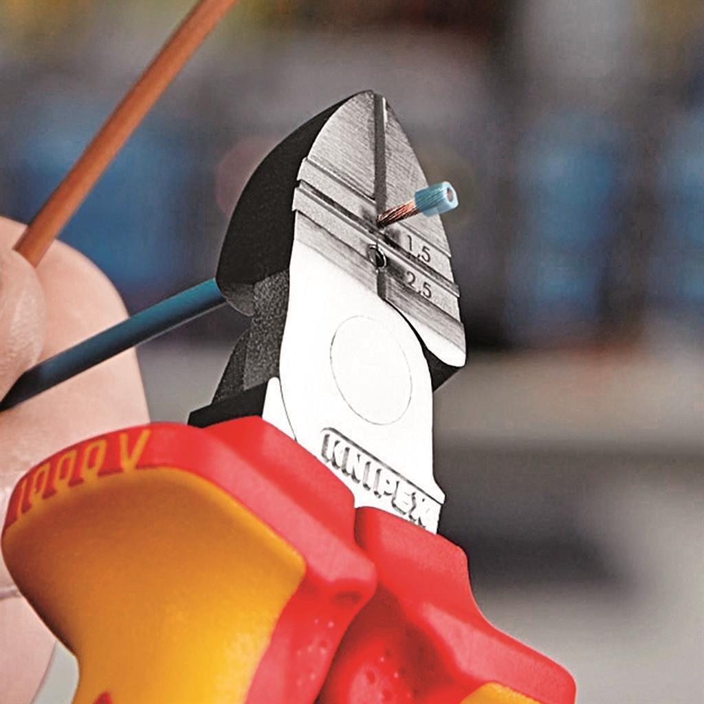 Clește pentru decapare și clește diagonale de tăiat, cromate, VDE 1000V mâner galben-roșu 160mm, Knipex - K1426160