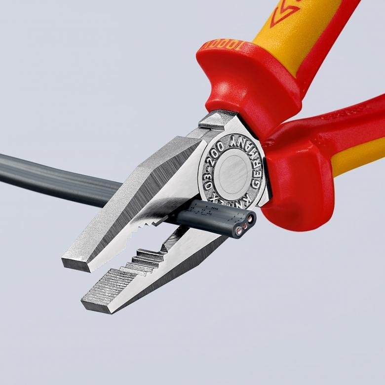 Clește combinate, cromate, VDE 1000V mâner galben-roșu 200mm, Knipex - K0306200