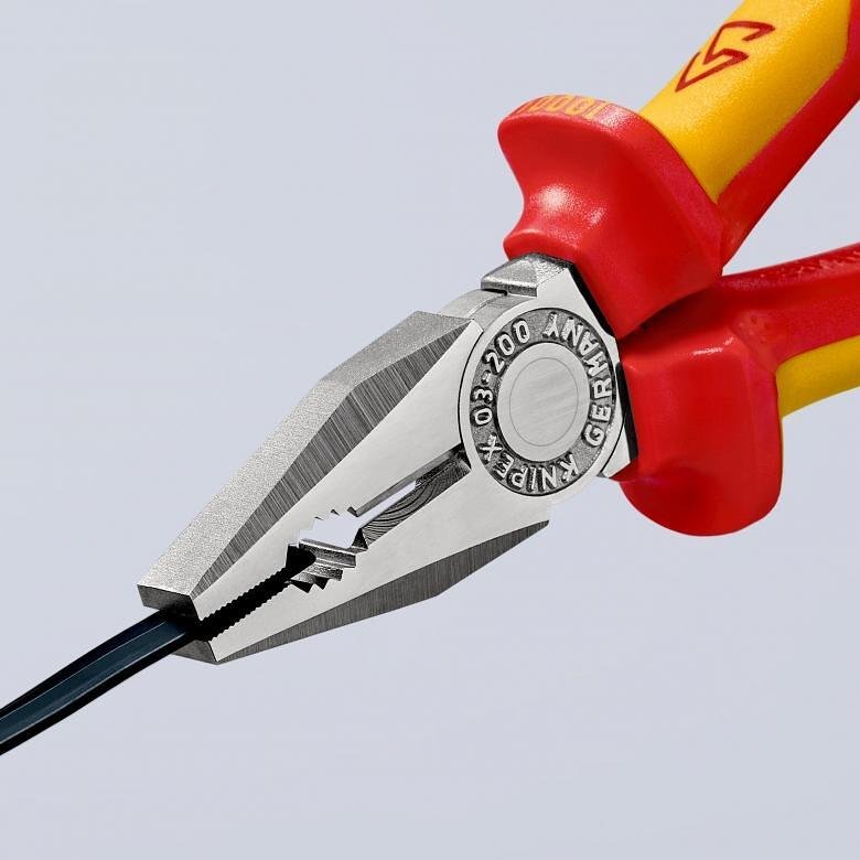 Clește combinate, cromate, VDE 1000V mâner galben-roșu 200mm, Knipex - K0306200