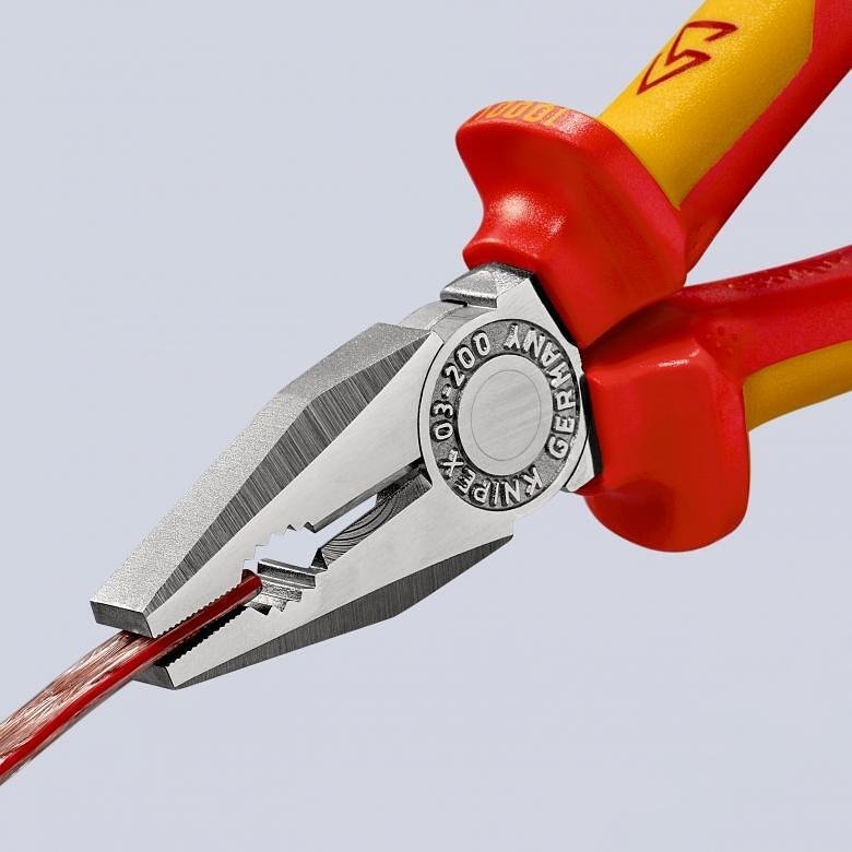 Clește combinate, cromate, VDE 1000V mâner galben-roșu 200mm, Knipex - K0306200