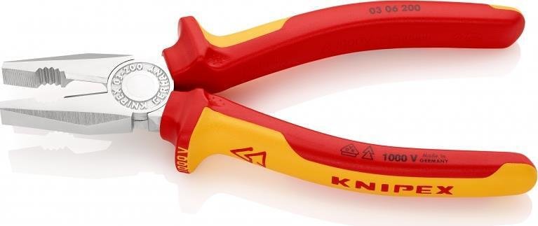 Clește combinate, cromate, VDE 1000V mâner galben-roșu 200mm, Knipex - K0306200