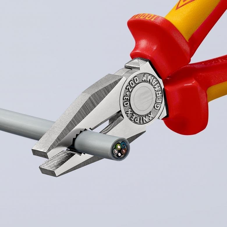 Clește combinate, cromate, VDE 1000V mâner galben-roșu 200mm, Knipex - K0306200
