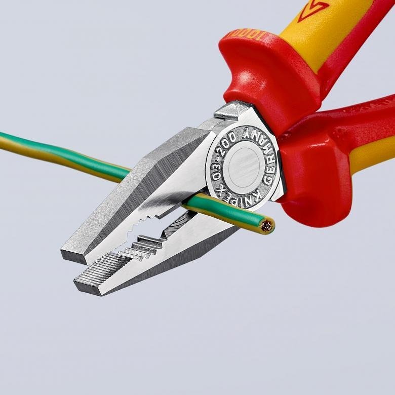 Clește combinate, cromate, VDE 1000V mâner galben-roșu 200mm, Knipex - K0306200