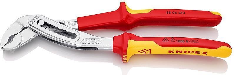 Pinze regolabili Alligator, cromate, VDE 1000V manico giallo-rosso 250mm, Knipex - K8806250