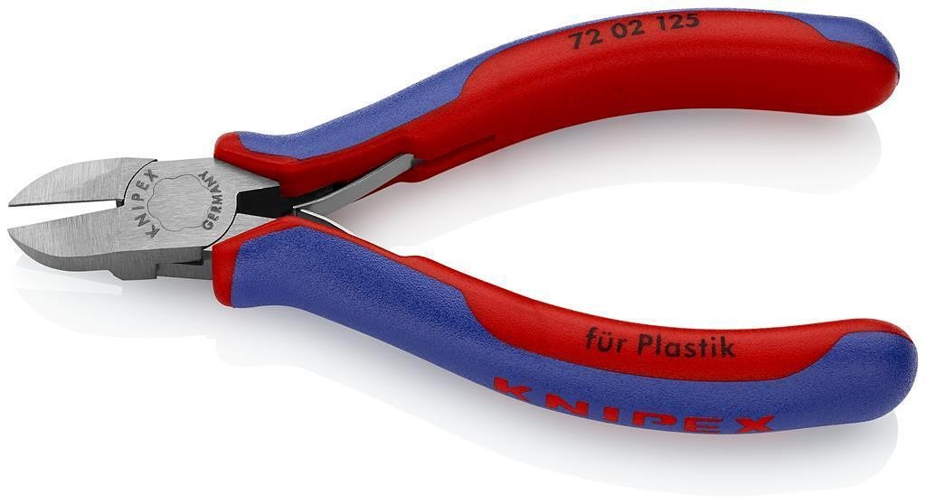 Diagonal cutters for plastic, blue-red handle 125mm, with opening spring, Knipex - K7202125