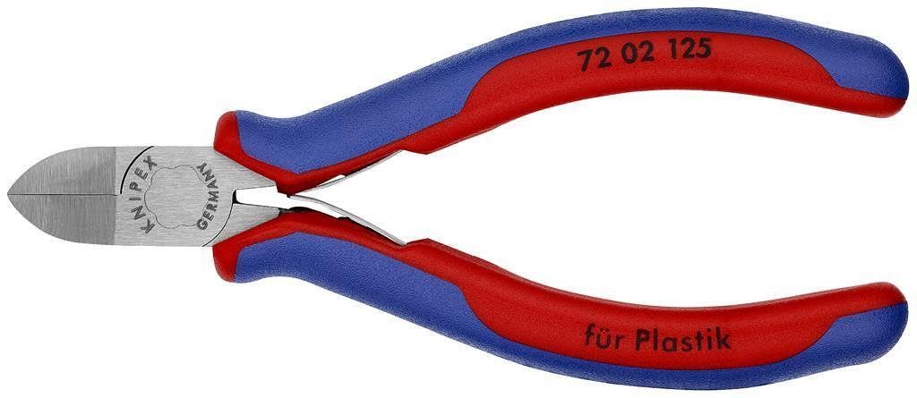 Pinces coupeurs diagonaux pour plastique, poignée bleu-rouge 125mm, avec ressort d'ouverture, Knipex - K7202125