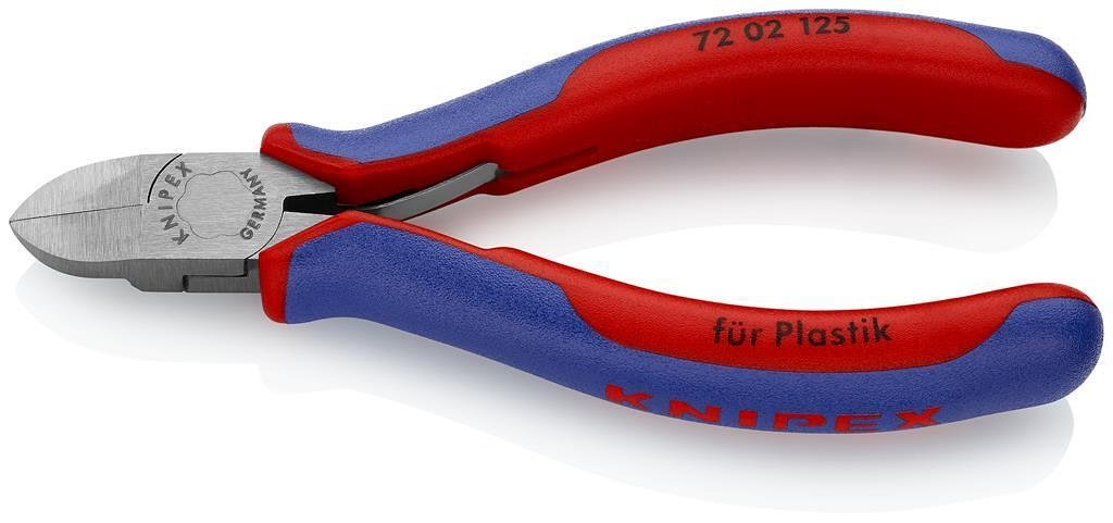 Pinces coupeurs diagonaux pour plastique, poignée bleu-rouge 125mm, avec ressort d'ouverture, Knipex - K7202125