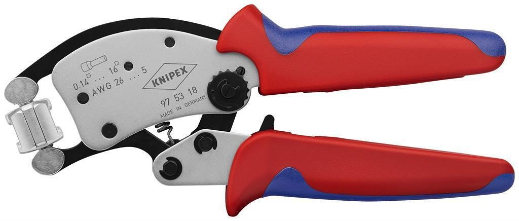 Clește cu cap de presare pentru crimpat capete de cablu 0.14-16mm² pătrat, cromate, mâner 240mm, cu arc, Knipex - K975318