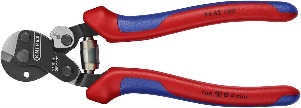 Schneiderschere zum Schneiden von Stahlseil bis Ø4mm, blau-rot Griff 160mm, mit Öffnungs-Feder, Knipex - K9562160