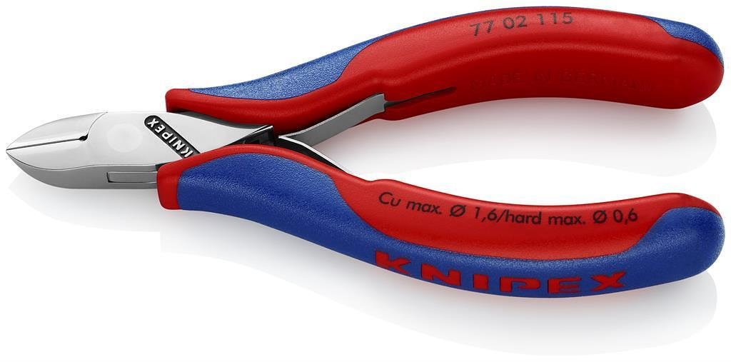 Pinces coupeurs diagonaux, poignée bleu-rouge 115mm, avec ressort d'ouverture, Knipex - K7702115