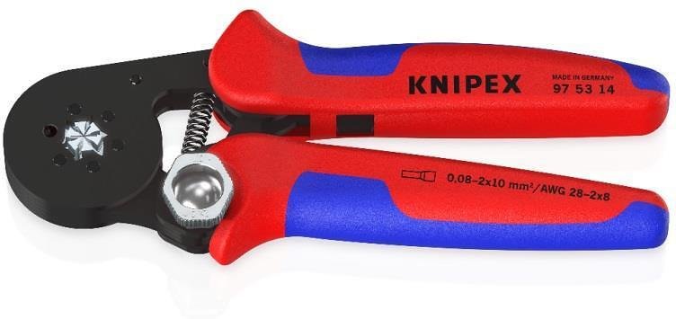 Clește automate pentru crimpare terminale de cablu 0.08-10mm2 hexagonal, mâner 180mm, cu arc, Knipex - K975314