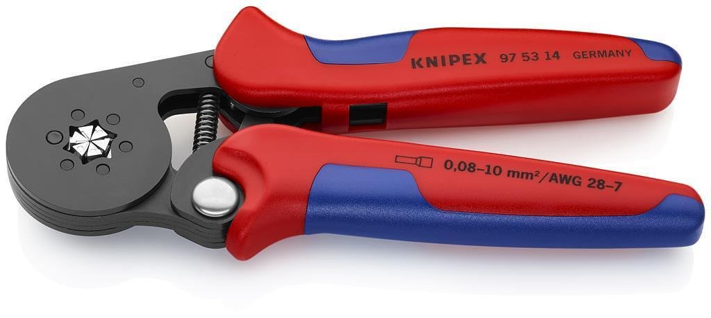 Clește automate pentru crimpare terminale de cablu 0.08-10mm2 hexagonal, mâner 180mm, cu arc, Knipex - K975314