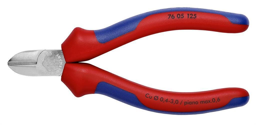 Pince coupe-diagonale, chromée, poignée bleu-rouge 125mm, Knipex - K7605125