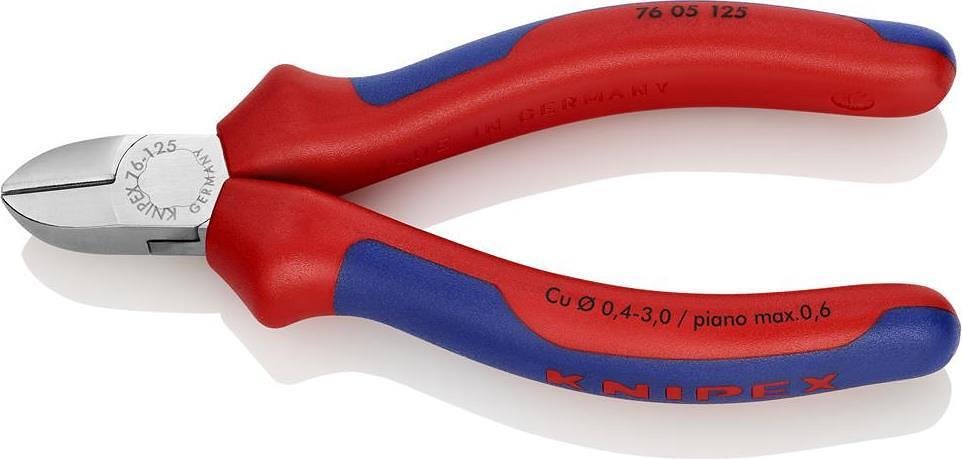 Pince coupe-diagonale, chromée, poignée bleu-rouge 125mm, Knipex - K7605125