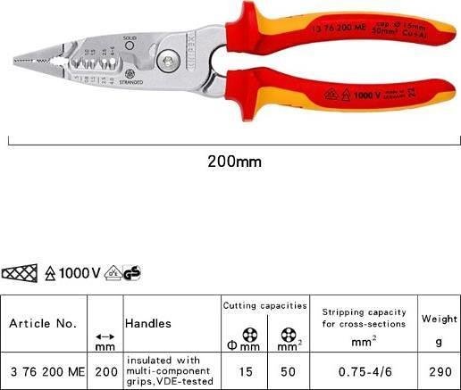 Pinze installatore 5-in-1, cromate, VDE 1000V impugnatura giallo-rossa 200mm, Knipex - K1376200ME