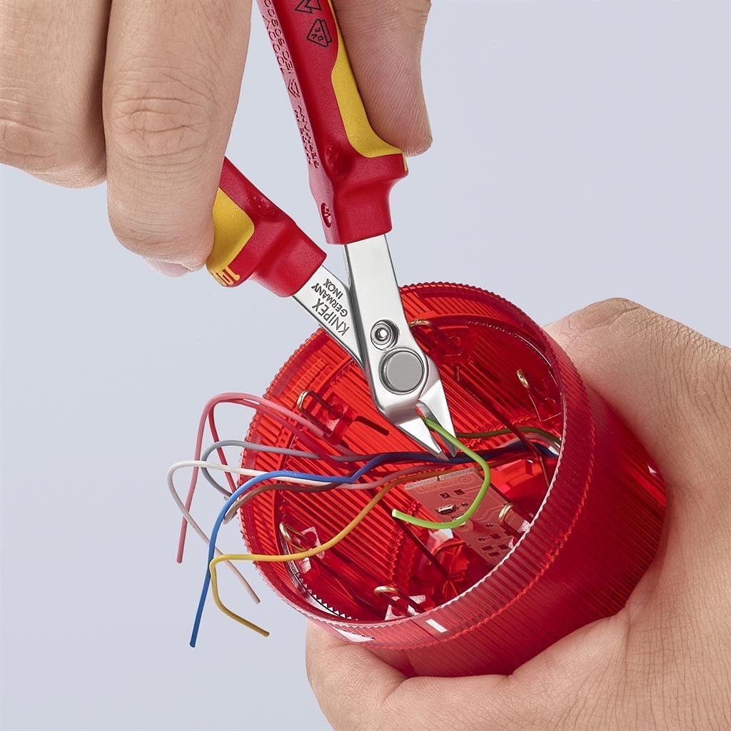 Super-Knips cutting pliers, stainless steel, VDE 1000V yellow-red handle 125mm, with opening spring, Knipex - K7806125