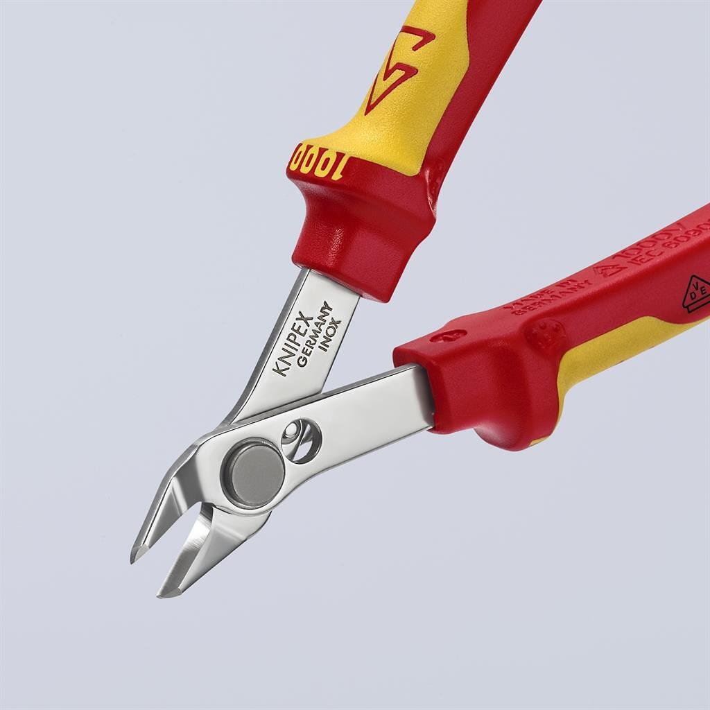Super-Knips cutting pliers, stainless steel, VDE 1000V yellow-red handle 125mm, with opening spring, Knipex - K7806125