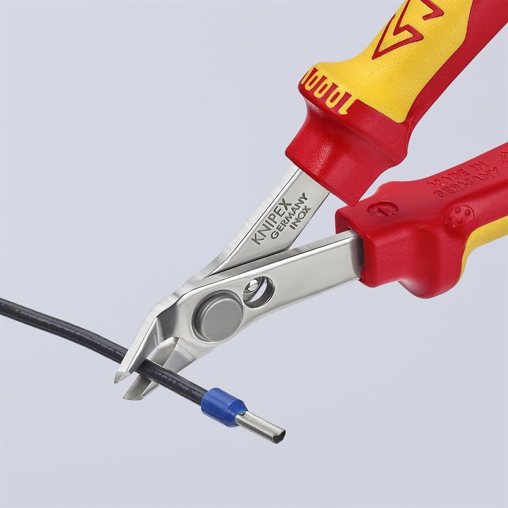 Super-Knips cutting pliers, stainless steel, VDE 1000V yellow-red handle 125mm, with opening spring, Knipex - K7806125
