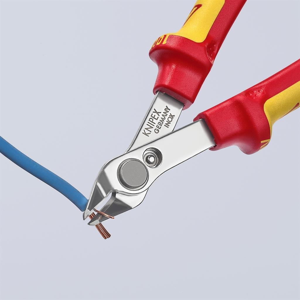 Super-Knips cutting pliers, stainless steel, VDE 1000V yellow-red handle 125mm, with opening spring, Knipex - K7806125