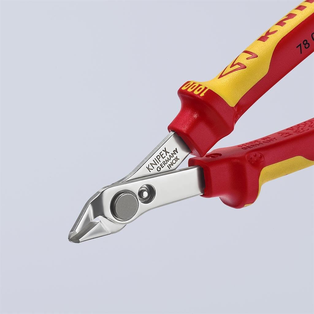 Super-Knips cutting pliers, stainless steel, VDE 1000V yellow-red handle 125mm, with opening spring, Knipex - K7806125