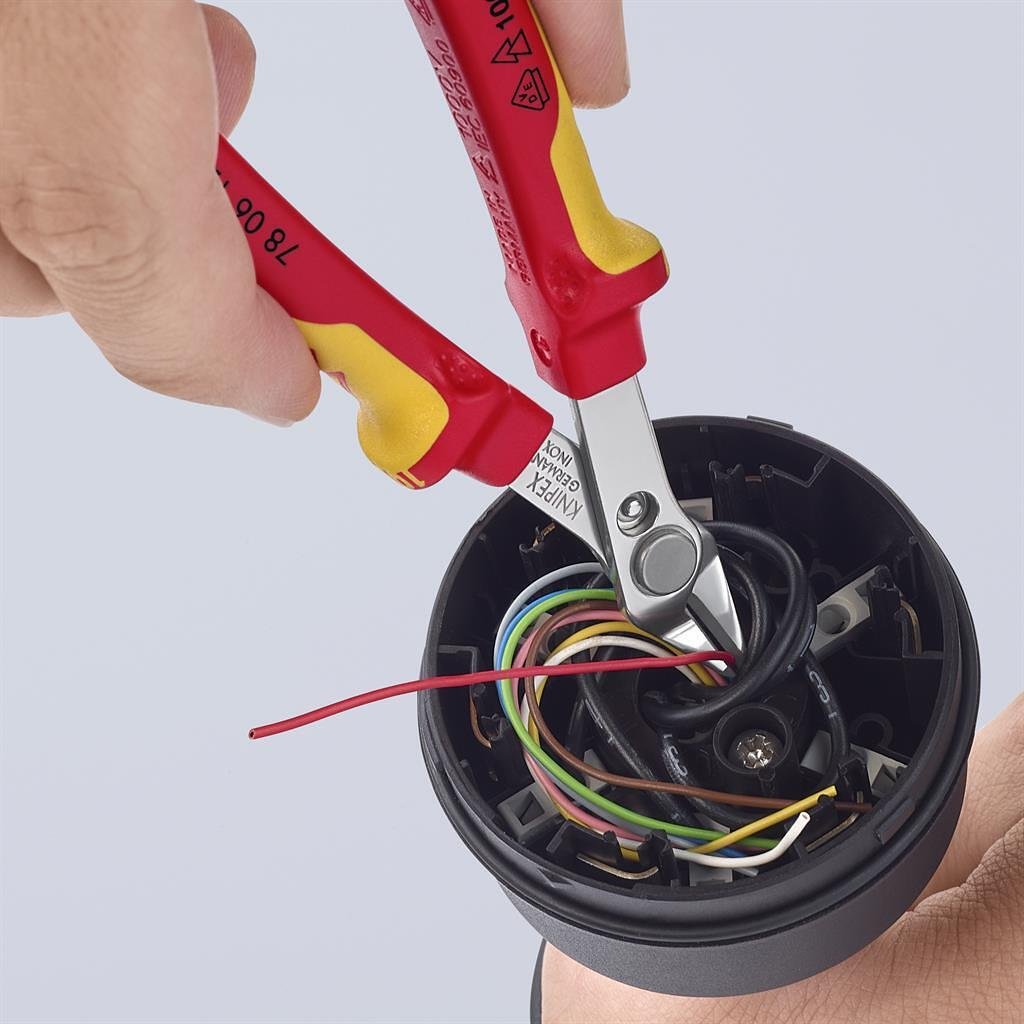 Super-Knips cutting pliers, stainless steel, VDE 1000V yellow-red handle 125mm, with opening spring, Knipex - K7806125