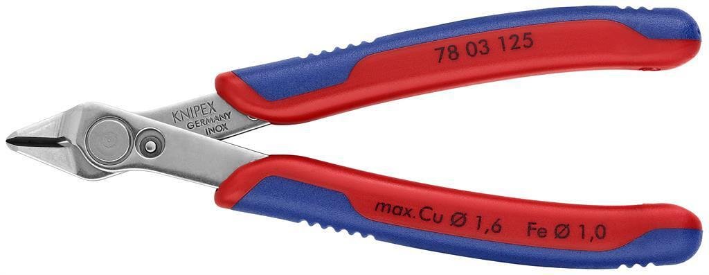 Pinces coupe-fil Super-Knips, acier inoxydable, poignée bleu-rouge 125 mm, avec ressort d'ouverture, Knipex - K7803125