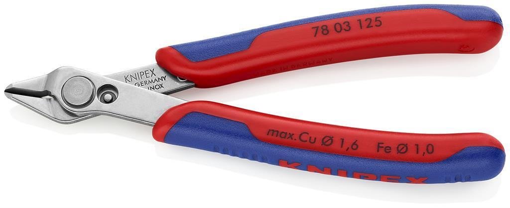 Pinces coupe-fil Super-Knips, acier inoxydable, poignée bleu-rouge 125 mm, avec ressort d'ouverture, Knipex - K7803125