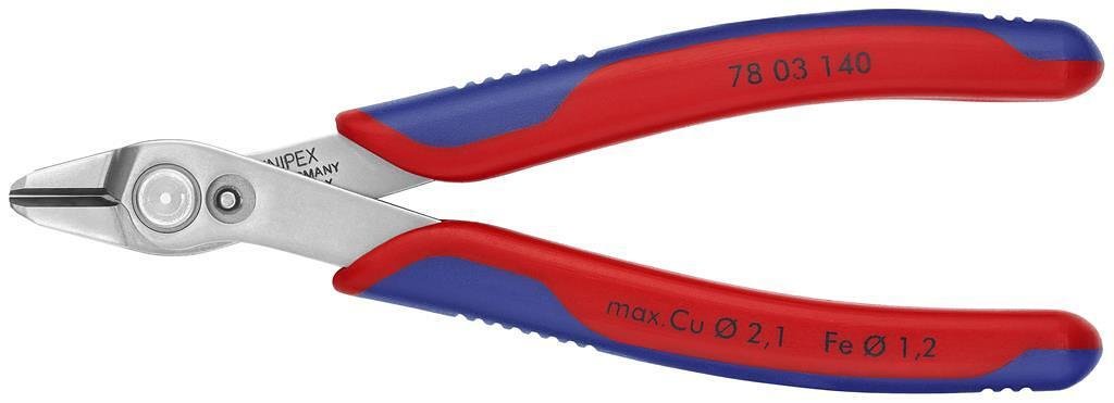 Pinces coupe-fil Super-Knips, acier inoxydable, poignée bleu-rouge 140 mm, avec ressort d'ouverture, Knipex - K7803140