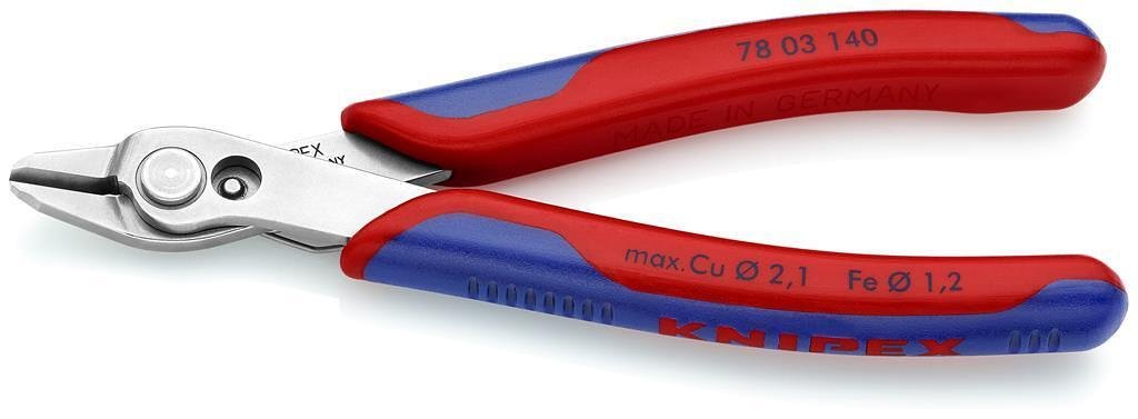 Pinces coupe-fil Super-Knips, acier inoxydable, poignée bleu-rouge 140 mm, avec ressort d'ouverture, Knipex - K7803140