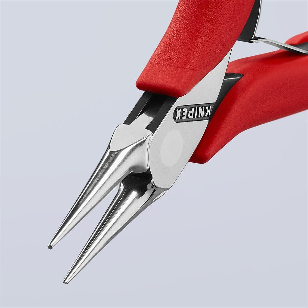 Alicates con punta redonda fina para electrónica, mango rojo 115mm, con resorte de apertura, Knipex - K3531115