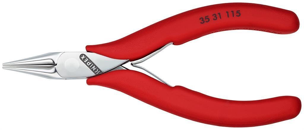 Pinces à bec rond fin pour électronique, poignée rouge 115mm, avec ressort d'ouverture, Knipex - K3531115
