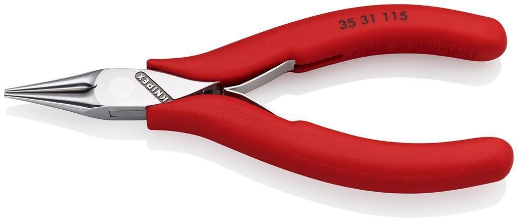 Pinces à bec rond fin pour électronique, poignée rouge 115mm, avec ressort d'ouverture, Knipex - K3531115