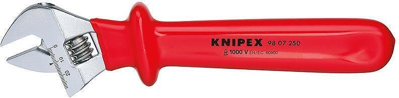 Adjustable wrench, chrome-plated, VDE 1000V rubberized red handle 260mm, Knipex - K9807250