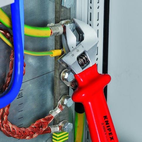 Adjustable wrench, chrome-plated, VDE 1000V rubberized red handle 260mm, Knipex - K9807250