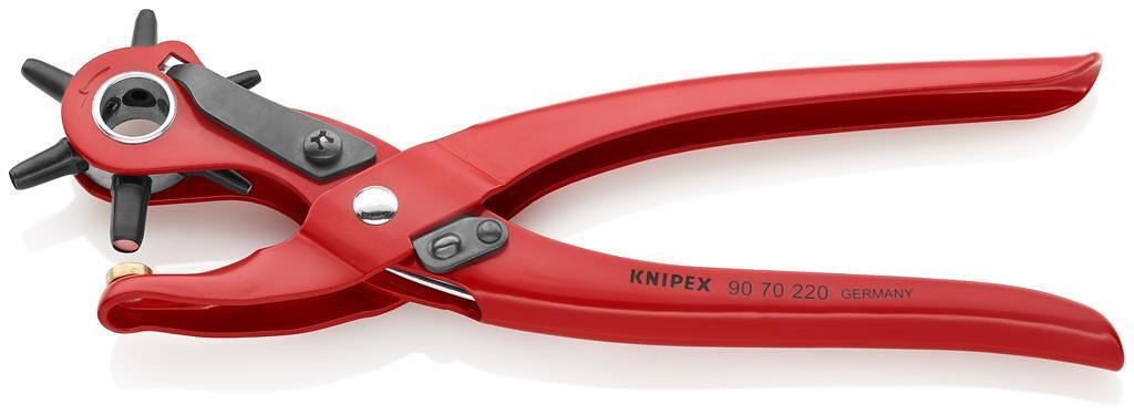 Leather punch, red-phosphated, 220mm handle, with lock, Knipex - K9070220