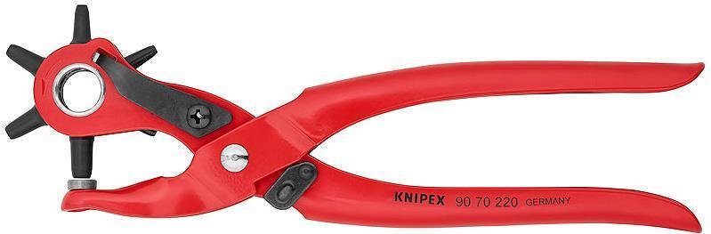 Leather punch, red-phosphated, 220mm handle, with lock, Knipex - K9070220