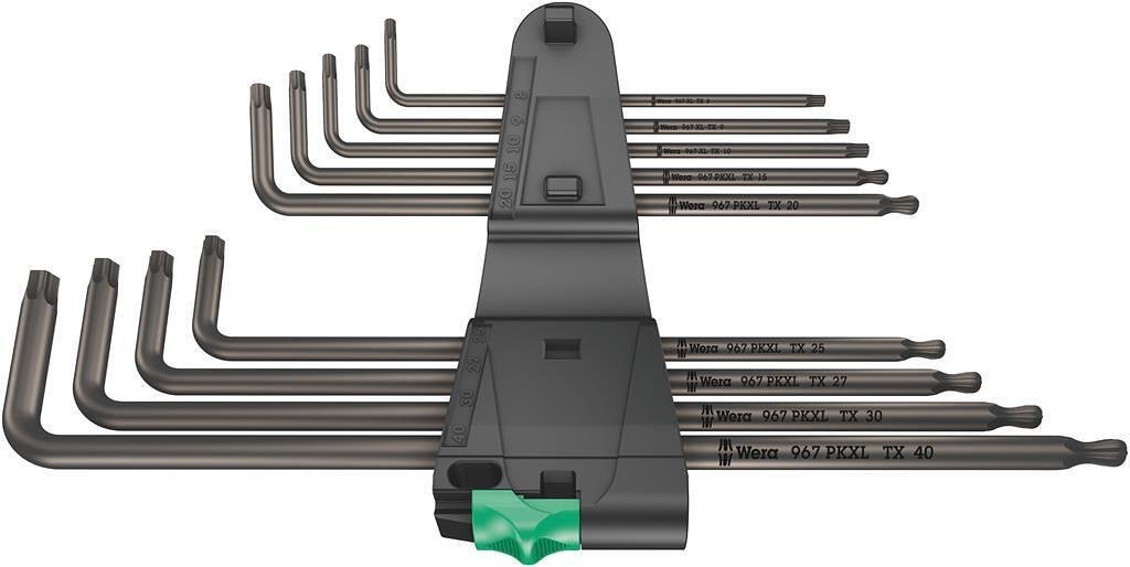 Комплект шестограми TX дълги, 9х (8…40), в щипка, 967 PKXL L-key BlackLaser Wera - W024460