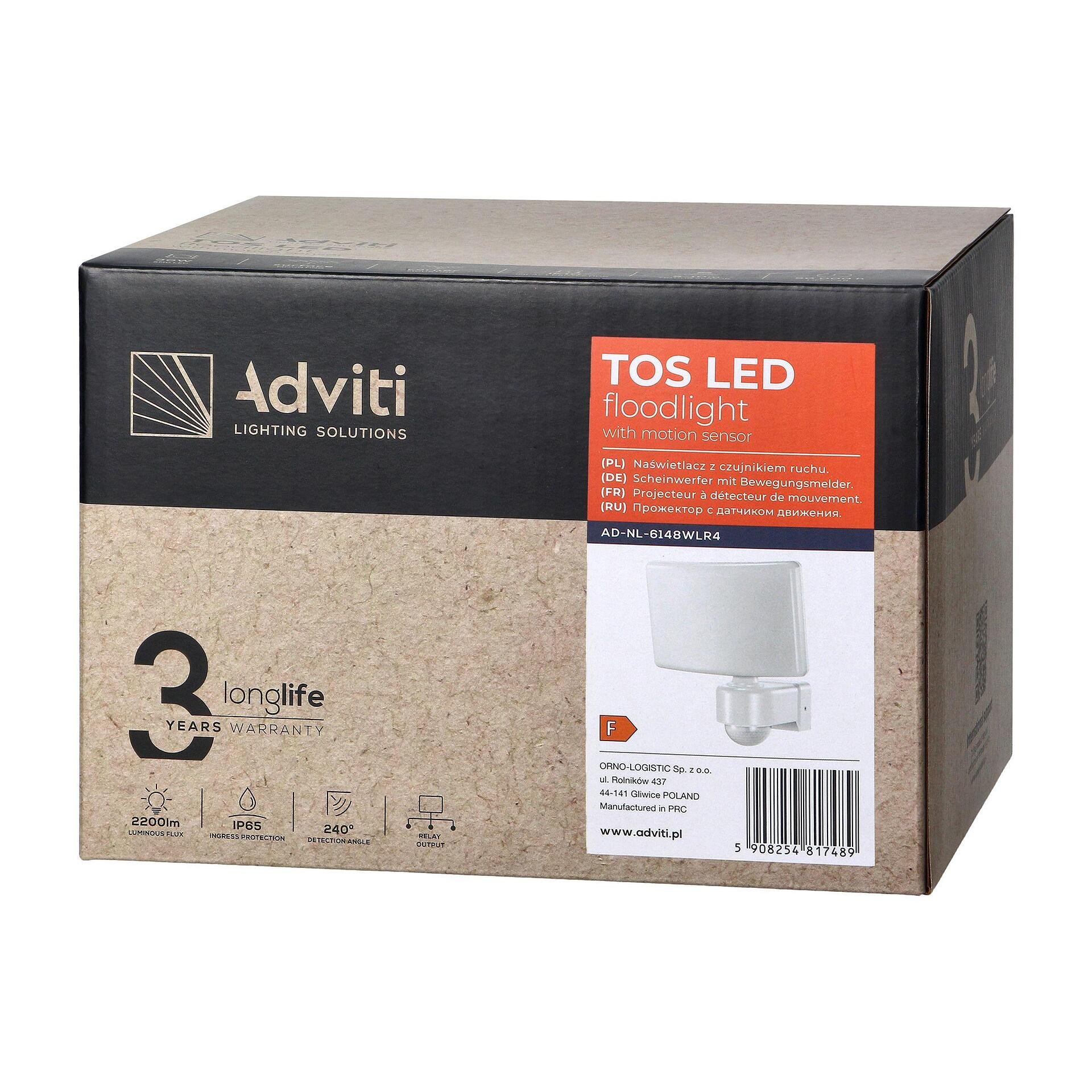 Gartenscheinwerfer ADVITI Tos AD-NL-6148WL4, 30W, LED SMD, 2200 lm, IP65, IK10, 4000K, weiß - AD-NL-6148WLR4