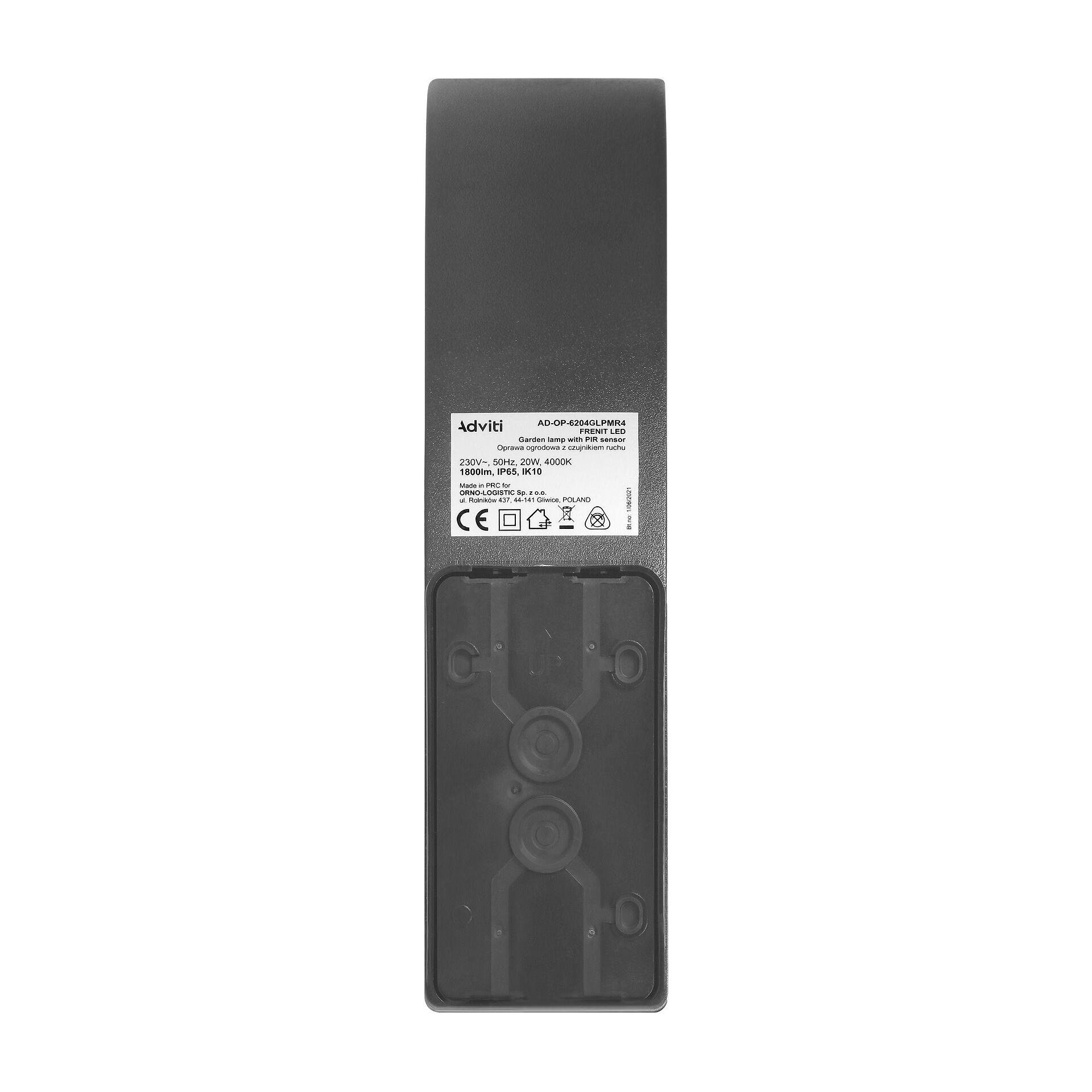 FRENIT LED 20W, corpo illuminante da giardino con sensore di movimento, 2000lm, IP65, 4000K, dimmer, grigio - AD-OP-6204GLPMR4, ADVITI