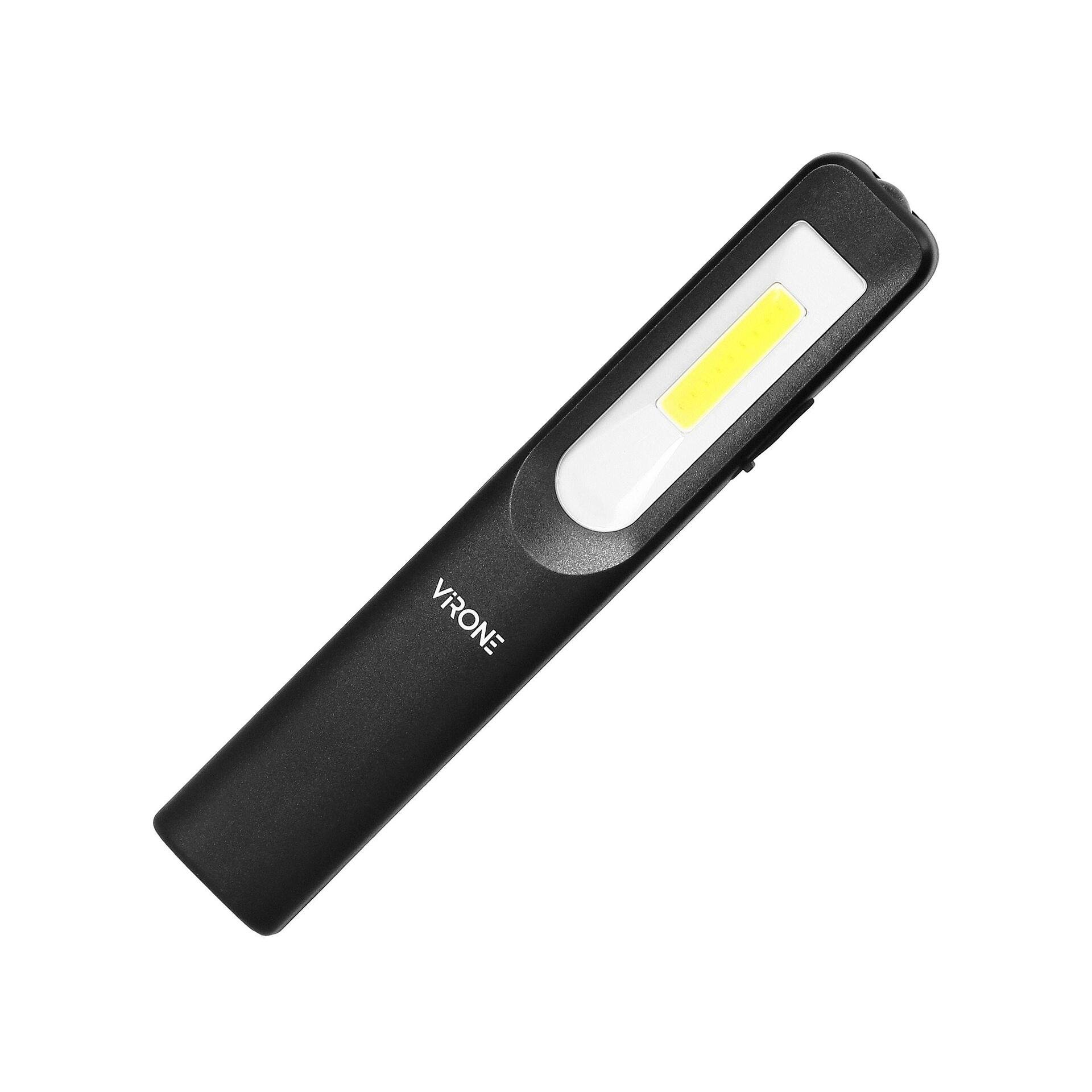 Lampe de poche LED pour atelier 3W 200lm + 50lm, 1200mAh, 3 modes de fonctionnement : 100%, 50%, diode avant, aimant, pince - WL-2, VIRONE