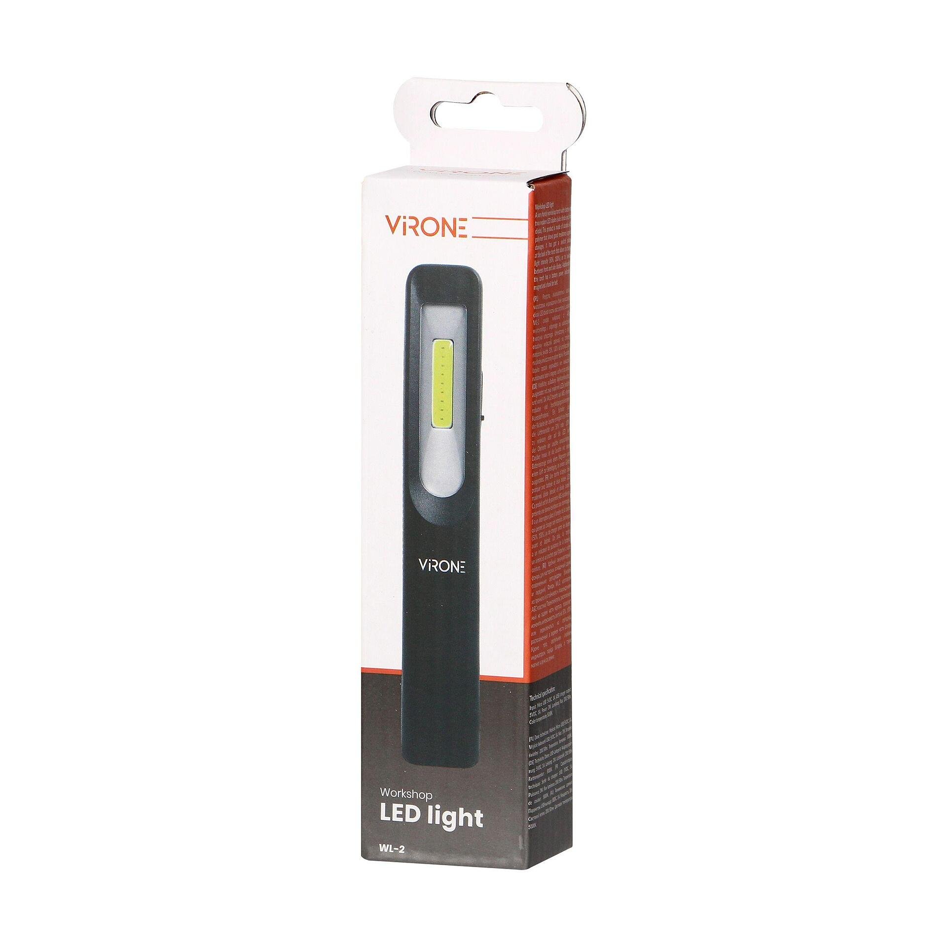 Lampe de poche LED pour atelier 3W 200lm + 50lm, 1200mAh, 3 modes de fonctionnement : 100%, 50%, diode avant, aimant, pince - WL-2, VIRONE