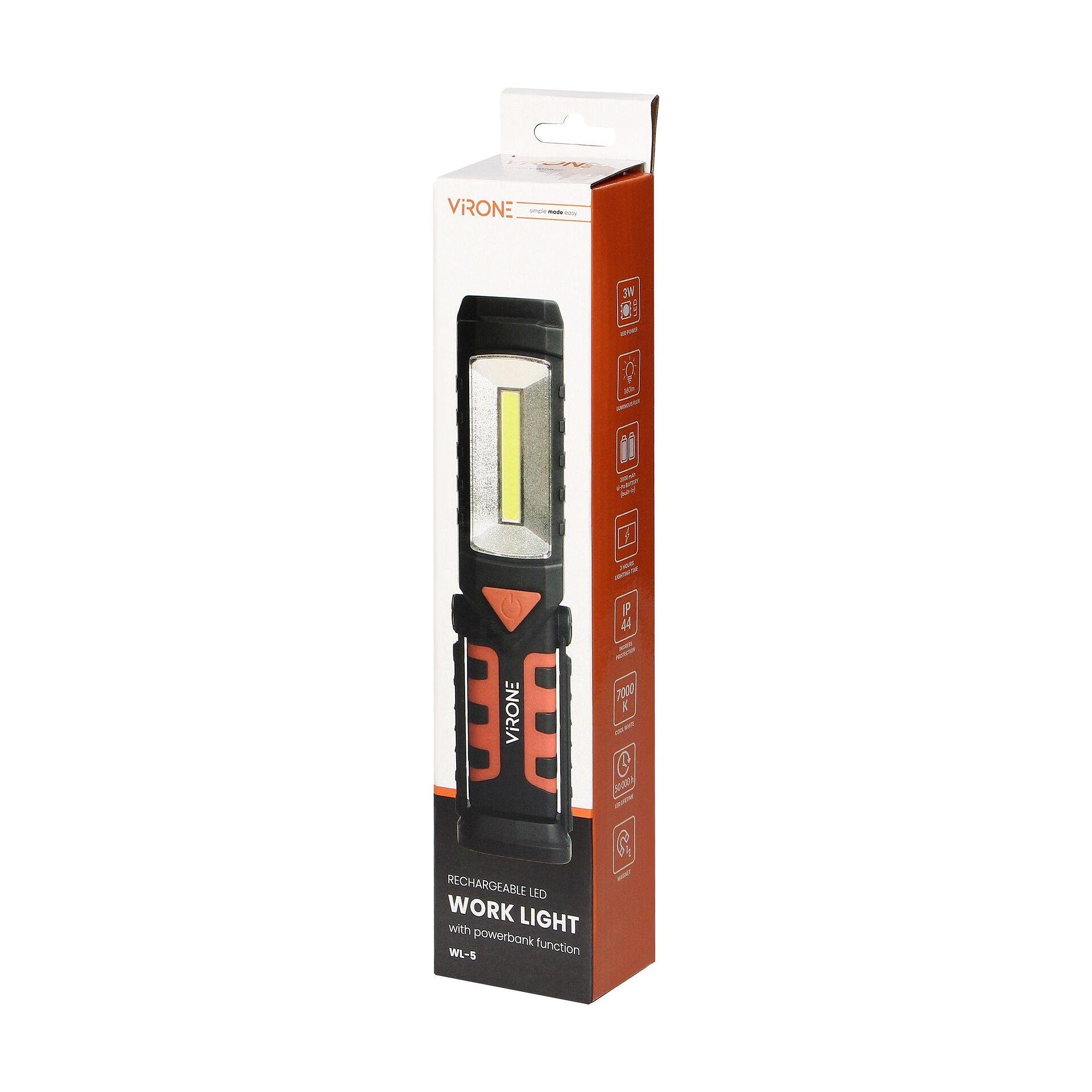 Lumière de travail LED COB rechargeable 3W+1W LED 2800mAh avec powerbank - WL-5, VIRONE