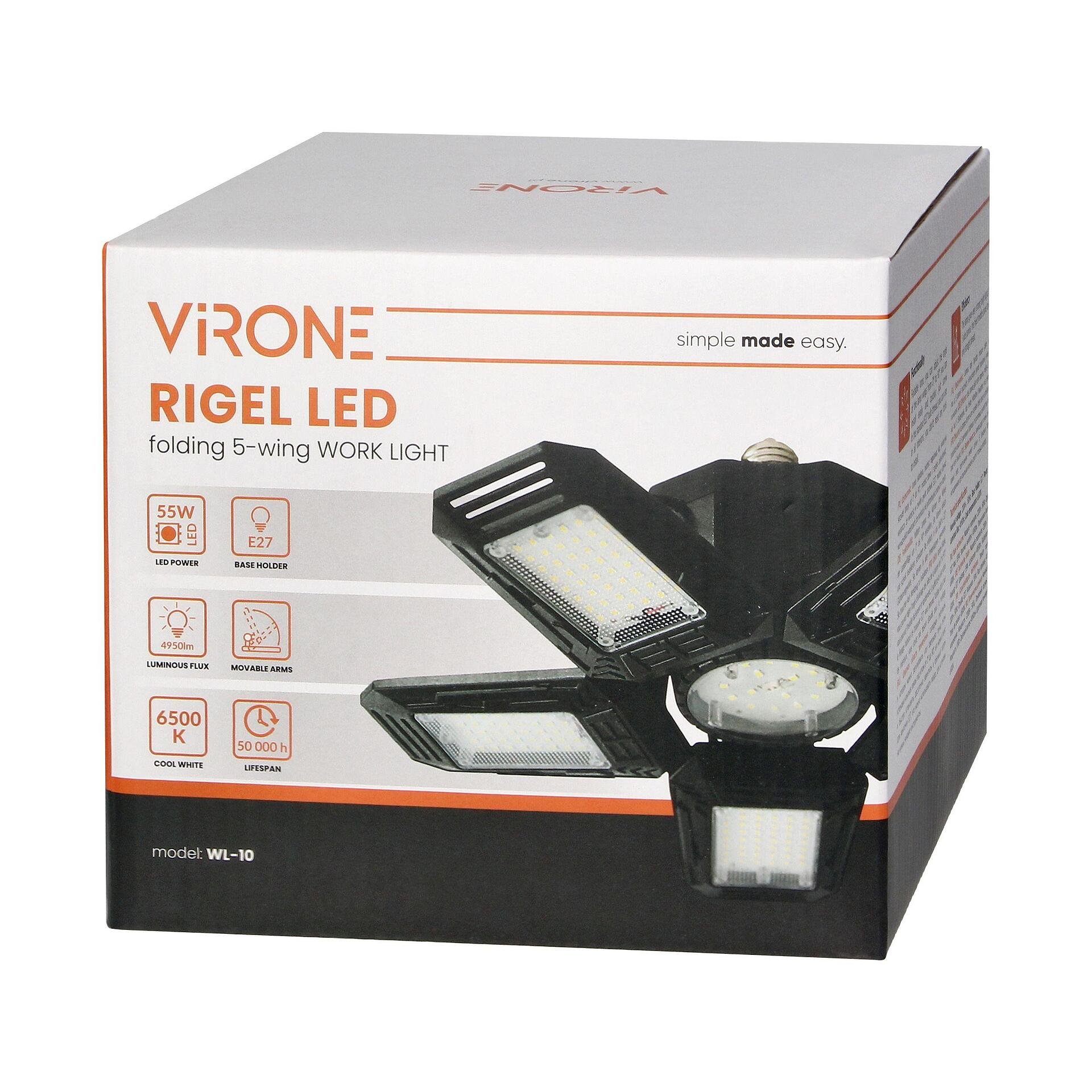 Lampe de travail RIGEL LED 5 branches pliable pour atelier, E27 55W, 6500K, 4950lm - WL-10, VIRONE