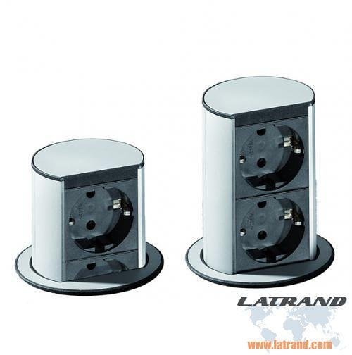 Módulo ELEVATOR 2 unidades de contacto schuko, carcasa aluminio - color acero inoxidable, cable de alimentación 2m y enchufe, Bachmann-B928.002