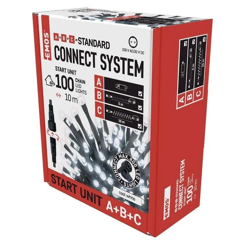 Set Weihnachtslichterketten 100x LED kaltes Licht 10m IP44 mit Timer CONNECT EMOS - D1AC01