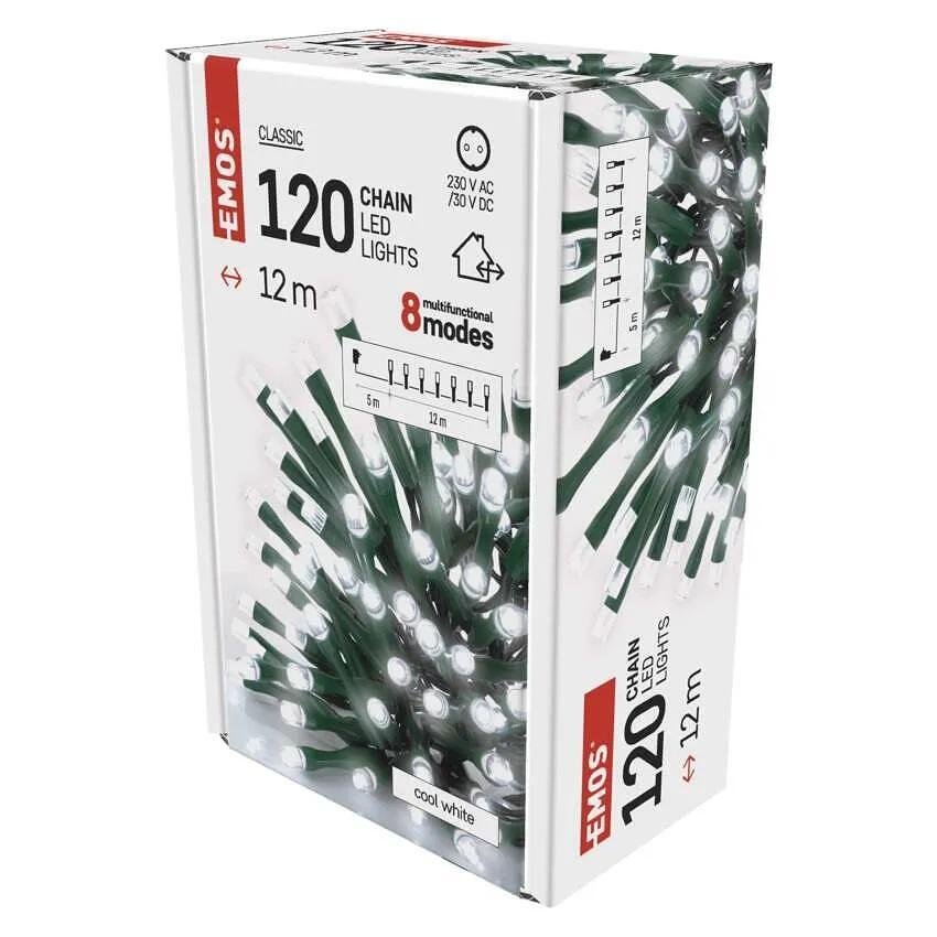 Set Weihnachtslichterketten 120x LED kaltes Licht 12m IP44 mit 8 Programmen CLASSIC EMOS - D4AC08