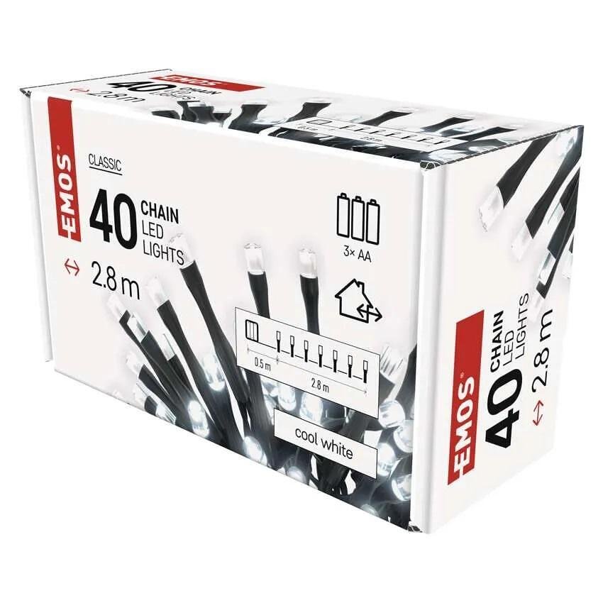Juego de luces navideñas 40x LED luz fría 2.8 m IP44 con baterías CLASSIC EMOS - D4FC01