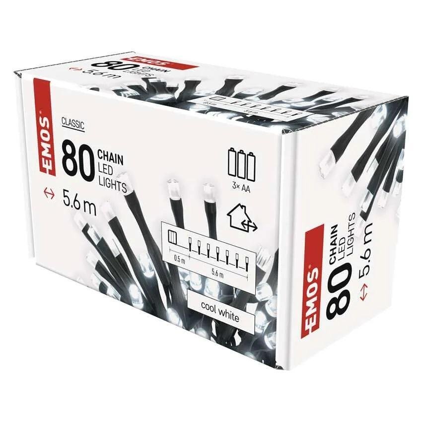 Juego de luces navideñas 80x LED luz fría 5.6 m IP44 con baterías CLASSIC EMOS - D4FC02
